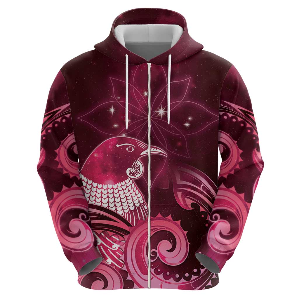 New Zealand Matariki Hoodie Maori Tui Bird Magenta Galaxy
