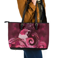 New Zealand Matariki Leather Tote Bag Maori Tui Bird Magenta Galaxy