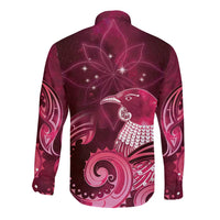 New Zealand Matariki Long Sleeve Button Shirt Maori Tui Bird Magenta Galaxy