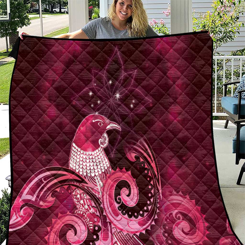 New Zealand Matariki Quilt Maori Tui Bird Magenta Galaxy