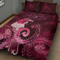New Zealand Matariki Quilt Bed Set Maori Tui Bird Magenta Galaxy