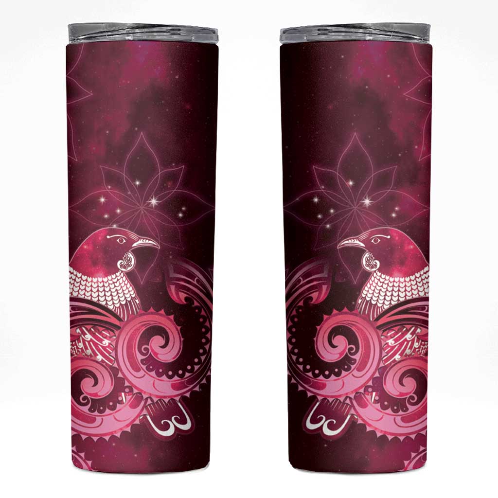 New Zealand Matariki Skinny Tumbler Maori Tui Bird Magenta Galaxy