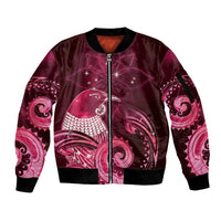 New Zealand Matariki Sleeve Zip Bomber Jacket Maori Tui Bird Magenta Galaxy