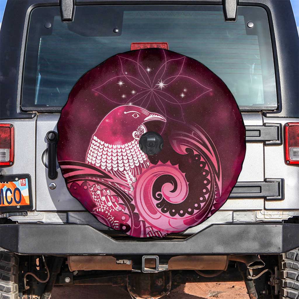 New Zealand Matariki Spare Tire Cover Maori Tui Bird Magenta Galaxy