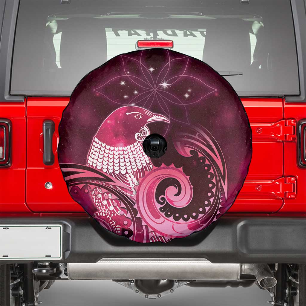 New Zealand Matariki Spare Tire Cover Maori Tui Bird Magenta Galaxy