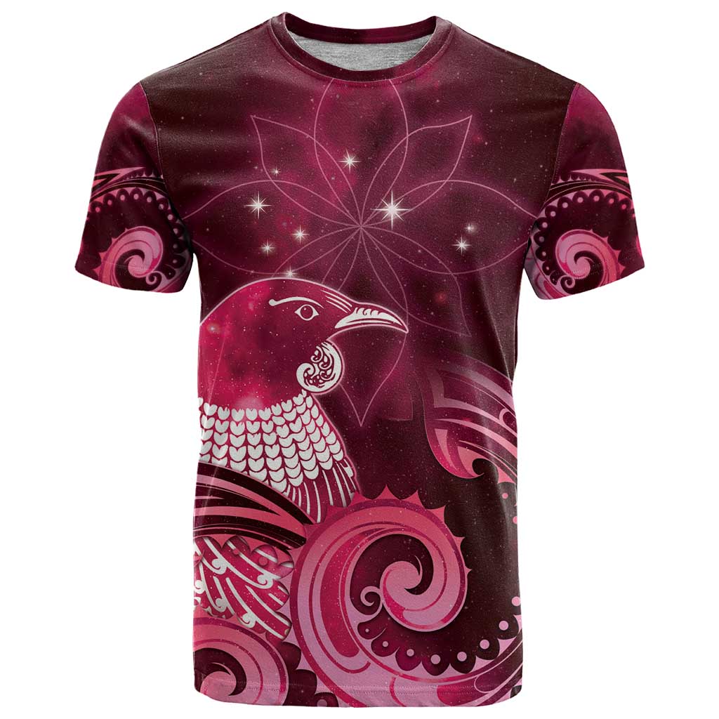 New Zealand Matariki T Shirt Maori Tui Bird Magenta Galaxy