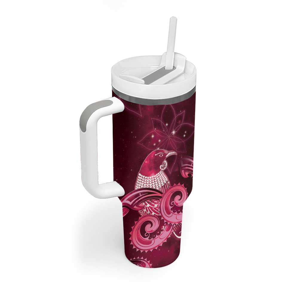New Zealand Matariki Tumbler With Handle Maori Tui Bird Magenta Galaxy