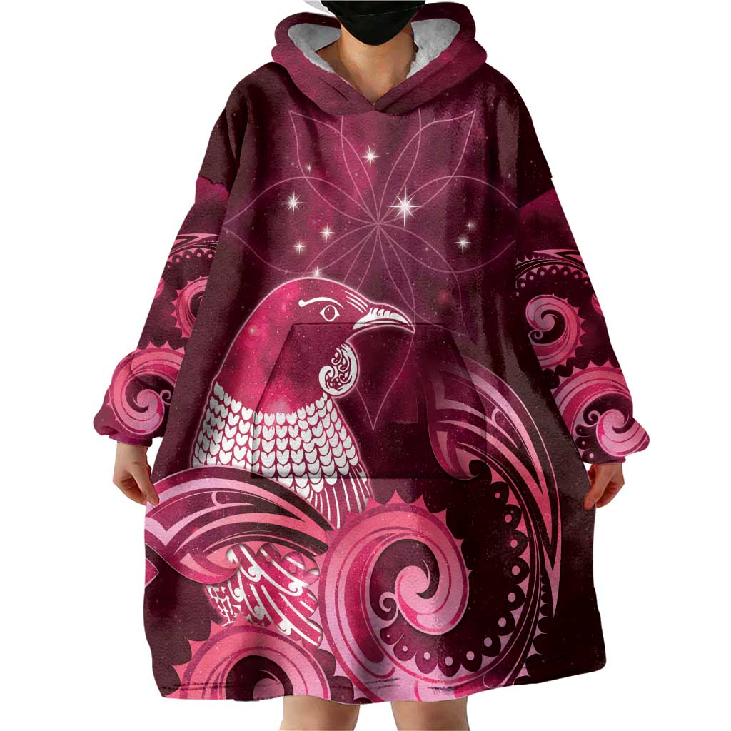 New Zealand Matariki Wearable Blanket Hoodie Maori Tui Bird Magenta Galaxy