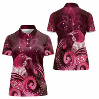 New Zealand Matariki Women Polo Shirt Maori Tui Bird Magenta Galaxy