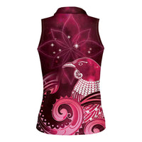 New Zealand Matariki Women Sleeveless Polo Shirt Maori Tui Bird Magenta Galaxy