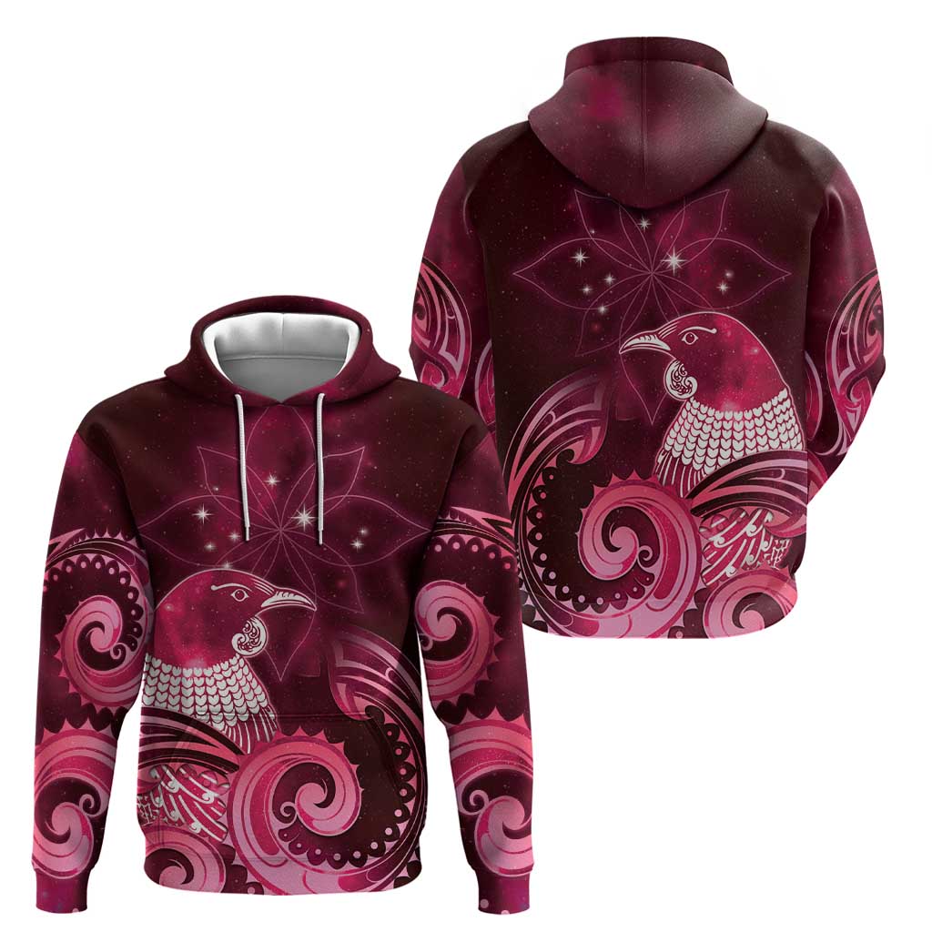 New Zealand Matariki Zip Hoodie Maori Tui Bird Magenta Galaxy