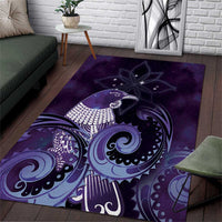 New Zealand Matariki Area Rug Maori Tui Bird Purple Galaxy