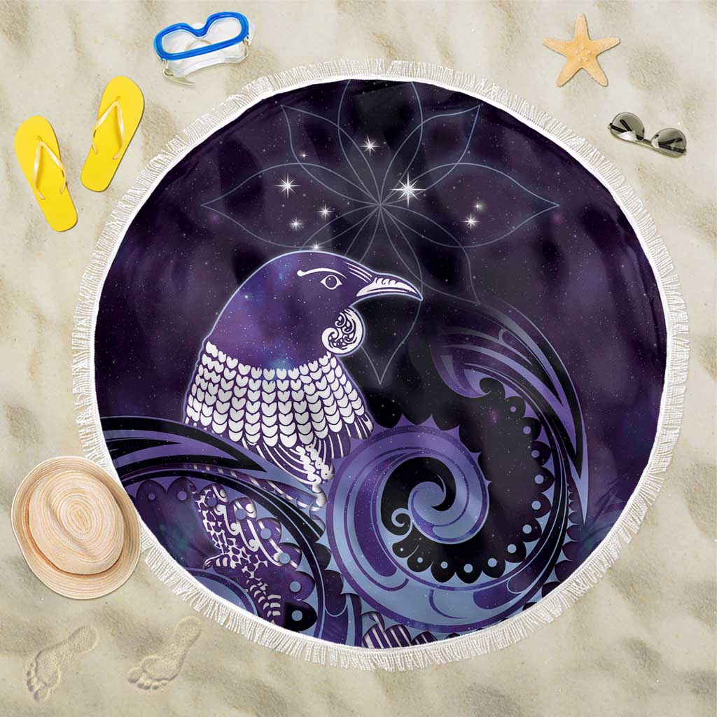 New Zealand Matariki Beach Blanket Maori Tui Bird Purple Galaxy