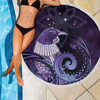 New Zealand Matariki Beach Blanket Maori Tui Bird Purple Galaxy