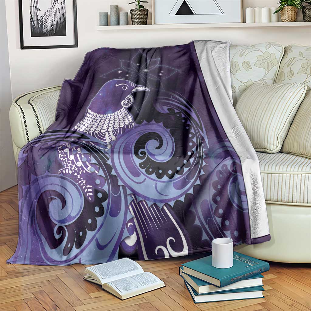 New Zealand Matariki Blanket Maori Tui Bird Purple Galaxy