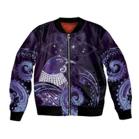 New Zealand Matariki Bomber Jacket Maori Tui Bird Purple Galaxy