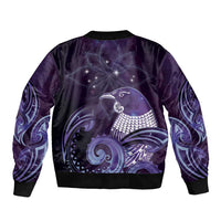 New Zealand Matariki Bomber Jacket Maori Tui Bird Purple Galaxy