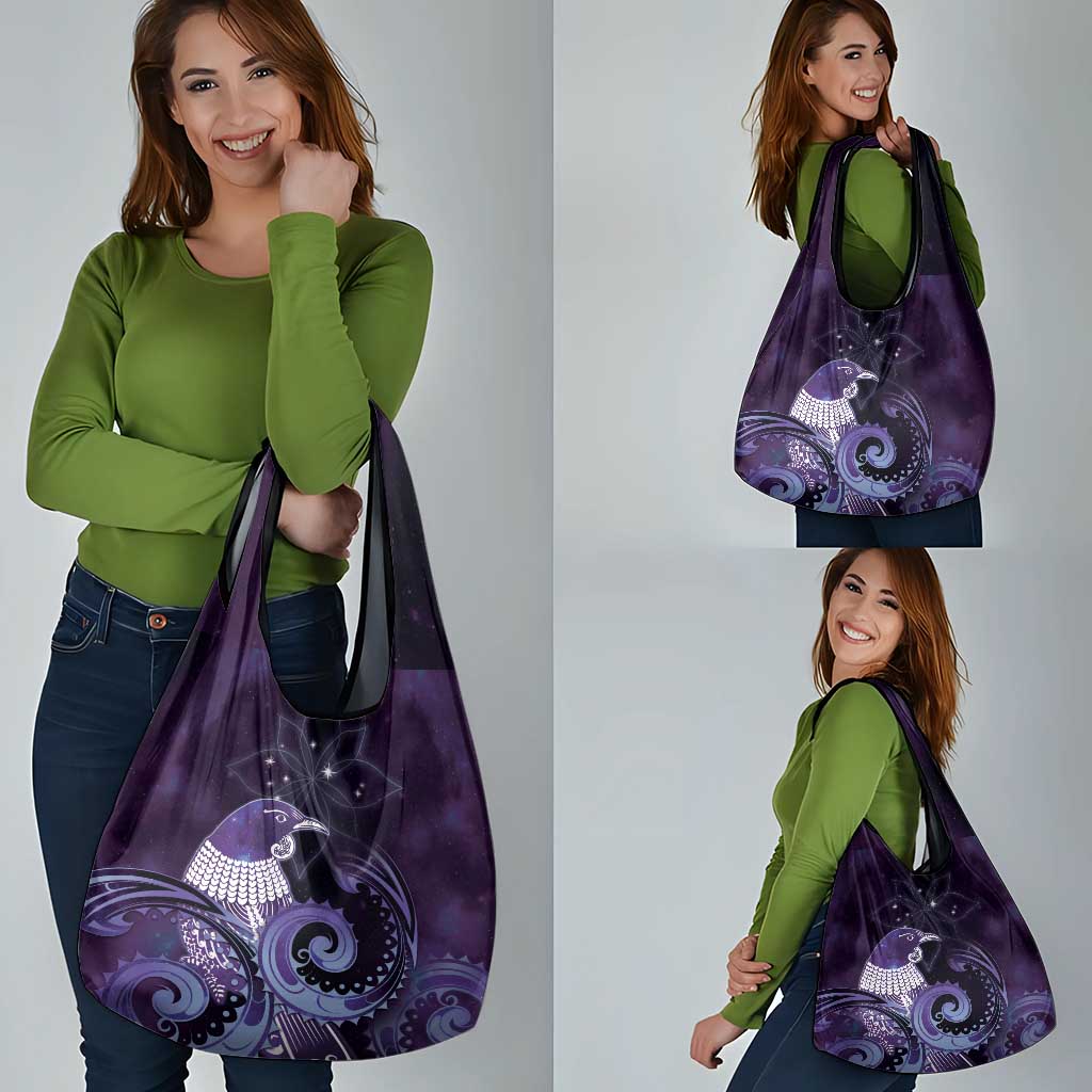 New Zealand Matariki Grocery Bag Maori Tui Bird Purple Galaxy