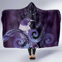 New Zealand Matariki Hooded Blanket Maori Tui Bird Purple Galaxy
