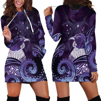 New Zealand Matariki Hoodie Dress Maori Tui Bird Purple Galaxy