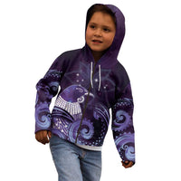 New Zealand Matariki Kid Hoodie Maori Tui Bird Purple Galaxy