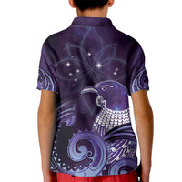 New Zealand Matariki Kid Polo Shirt Maori Tui Bird Purple Galaxy