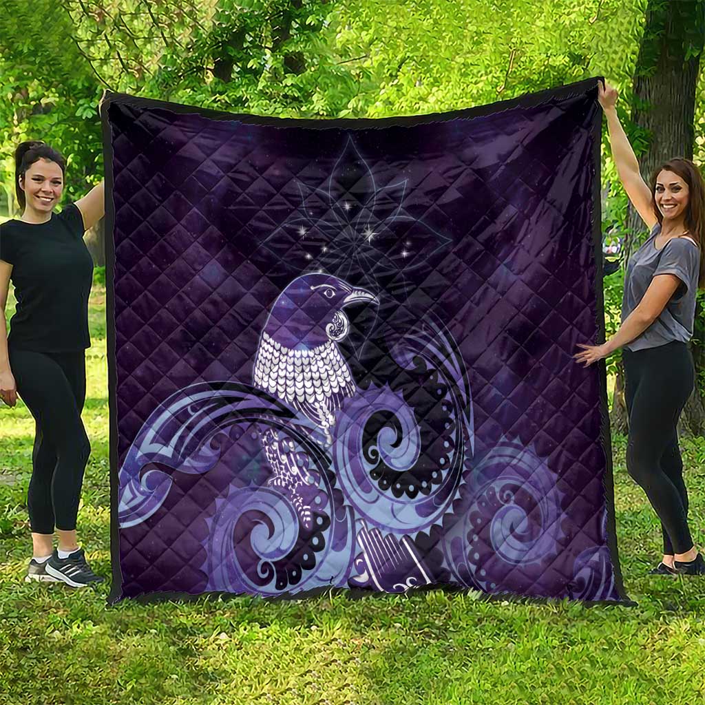 New Zealand Matariki Quilt Maori Tui Bird Purple Galaxy