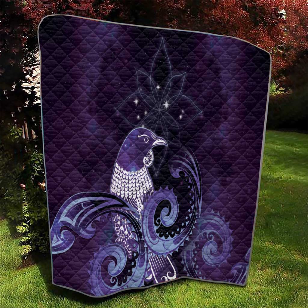 New Zealand Matariki Quilt Maori Tui Bird Purple Galaxy