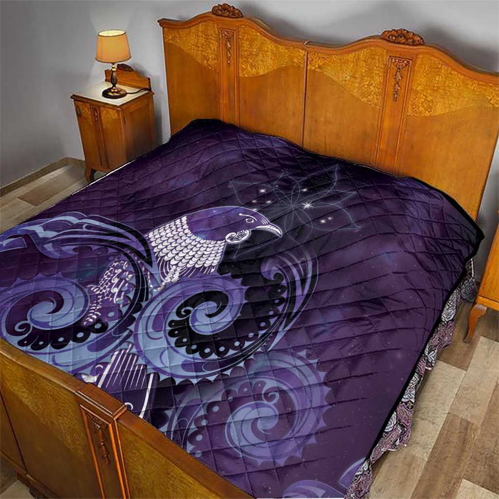 New Zealand Matariki Quilt Maori Tui Bird Purple Galaxy