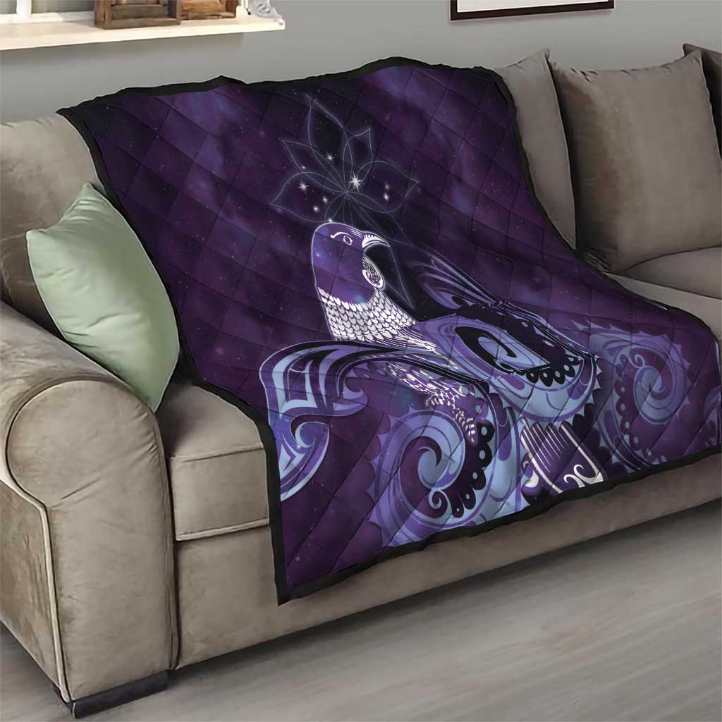 New Zealand Matariki Quilt Maori Tui Bird Purple Galaxy
