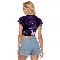 New Zealand Matariki Raglan Cropped T Shirt Maori Tui Bird Purple Galaxy