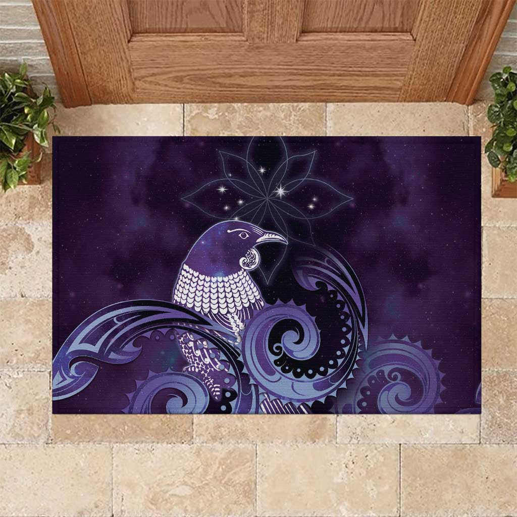 New Zealand Matariki Rubber Doormat Maori Tui Bird Purple Galaxy