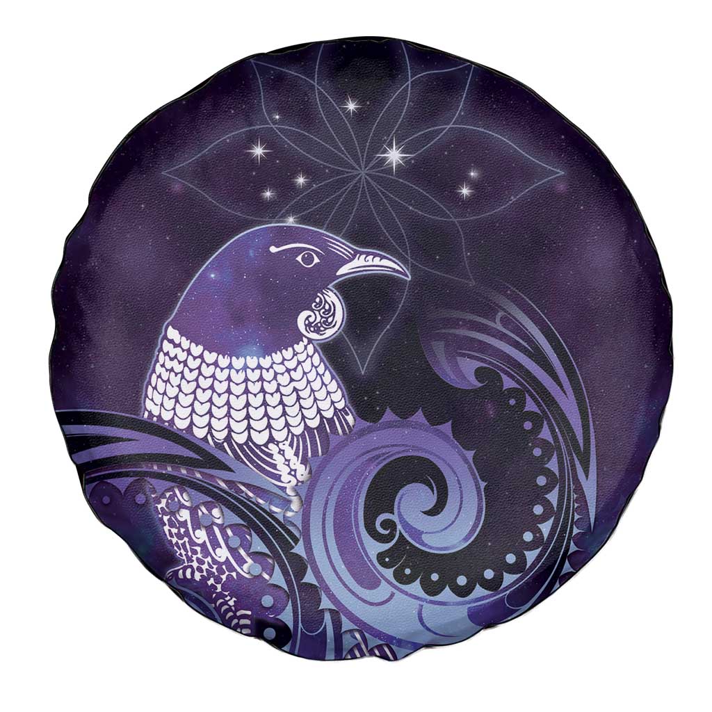 New Zealand Matariki Spare Tire Cover Maori Tui Bird Purple Galaxy