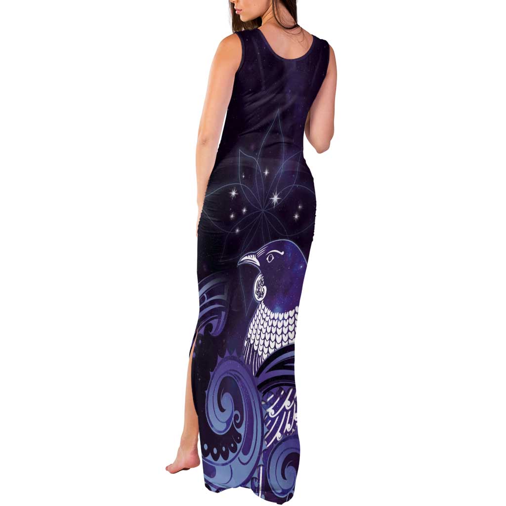 New Zealand Matariki Tank Maxi Dress Maori Tui Bird Purple Galaxy