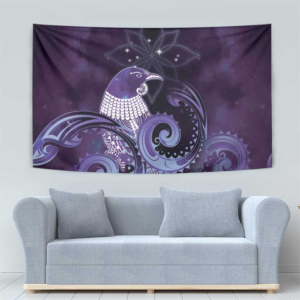 New Zealand Matariki Tapestry Maori Tui Bird Purple Galaxy