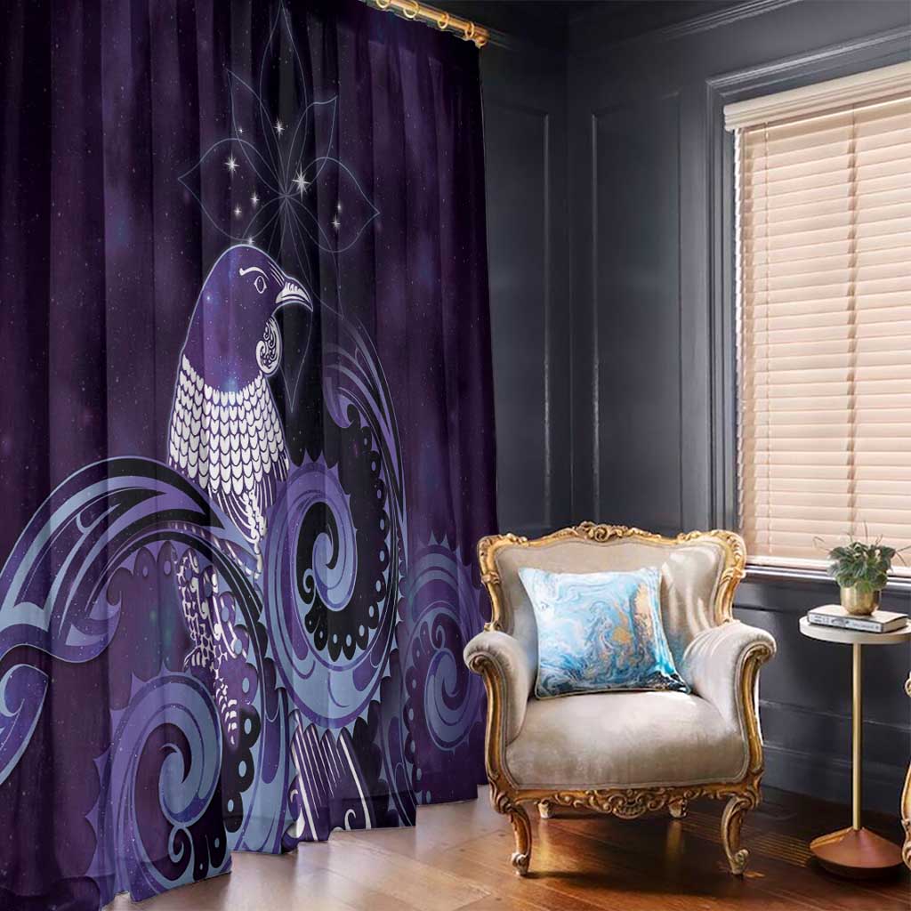 New Zealand Matariki Window Curtain Maori Tui Bird Purple Galaxy