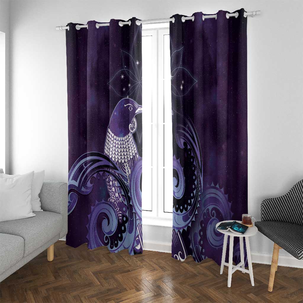 New Zealand Matariki Window Curtain Maori Tui Bird Purple Galaxy