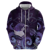 New Zealand Matariki Zip Hoodie Maori Tui Bird Purple Galaxy