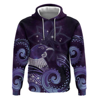 New Zealand Matariki Zip Hoodie Maori Tui Bird Purple Galaxy