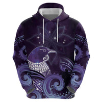 New Zealand Matariki Zip Hoodie Maori Tui Bird Purple Galaxy