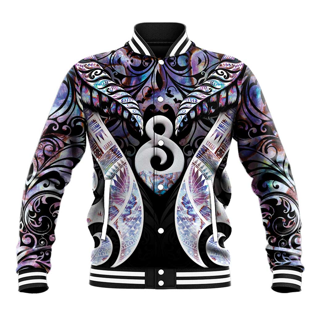 New Zealand Aotearoa Baseball Jacket Pikorua Single Twist Pink Paua Shell DT05 Unisex Pink - Polynesian Pride