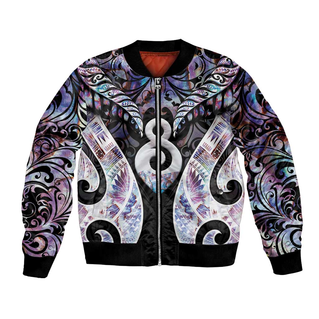 New Zealand Aotearoa Bomber Jacket Pikorua Single Twist Pink Paua Shell
