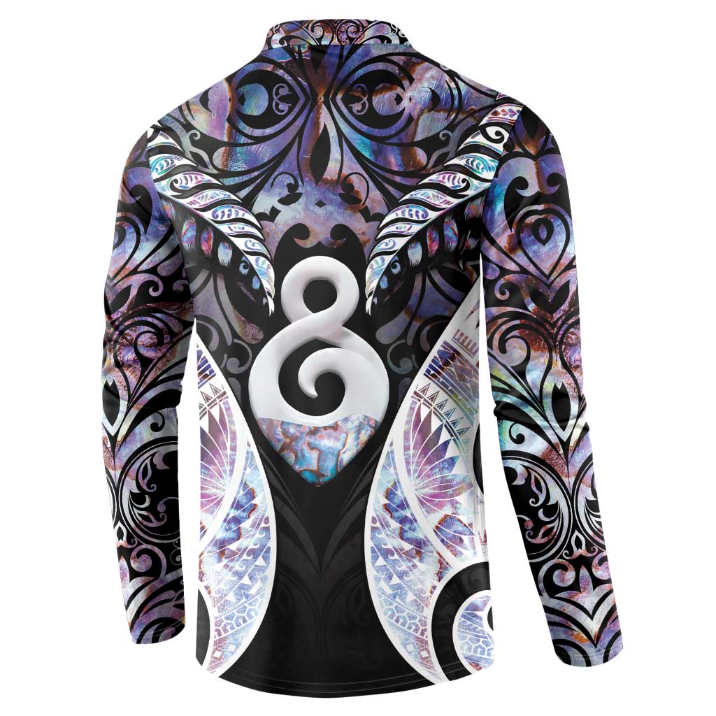 New Zealand Aotearoa Button Sweatshirt Pikorua Single Twist Pink Paua Shell