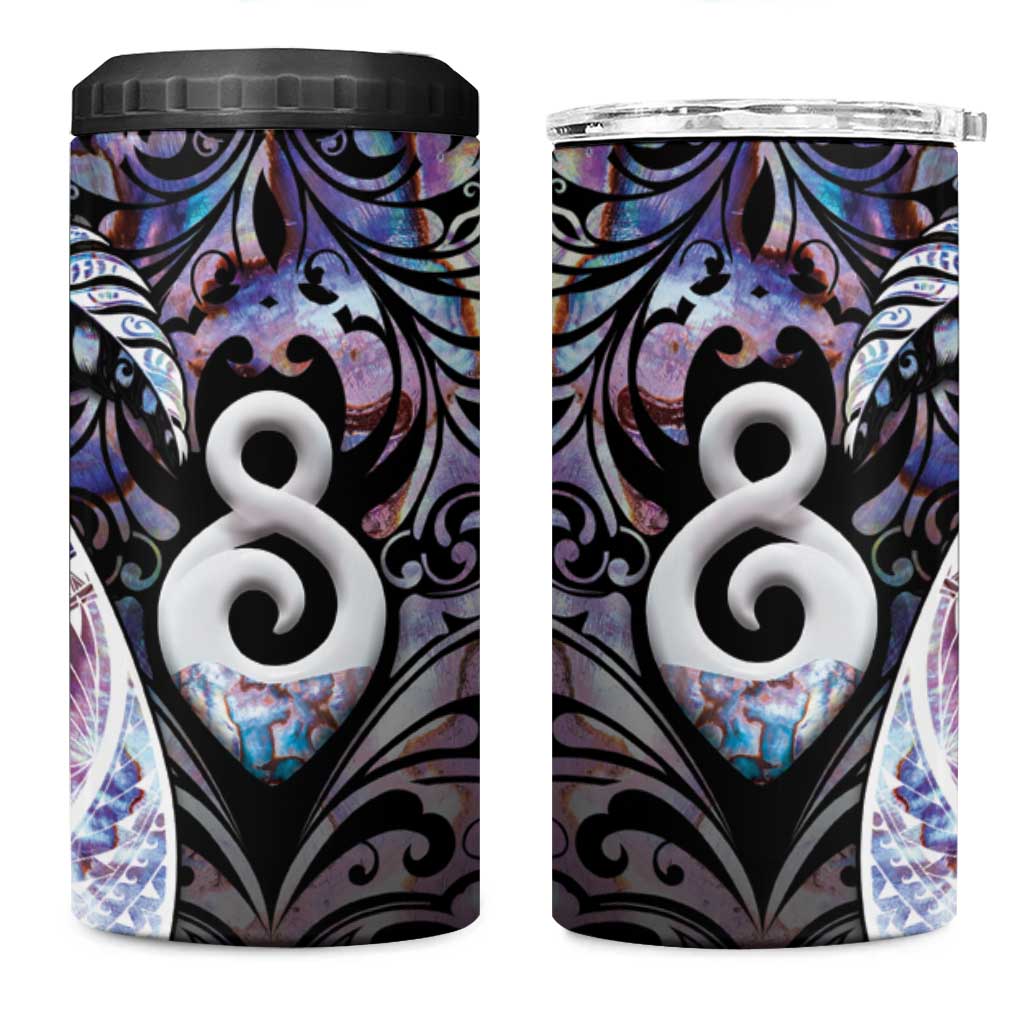 New Zealand Aotearoa 4 in 1 Can Cooler Tumbler Pikorua Single Twist Pink Paua Shell