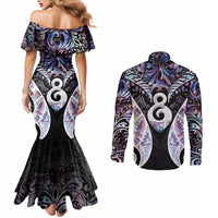 New Zealand Aotearoa Couples Matching Mermaid Dress and Long Sleeve Button Shirt Pikorua Single Twist Pink Paua Shell