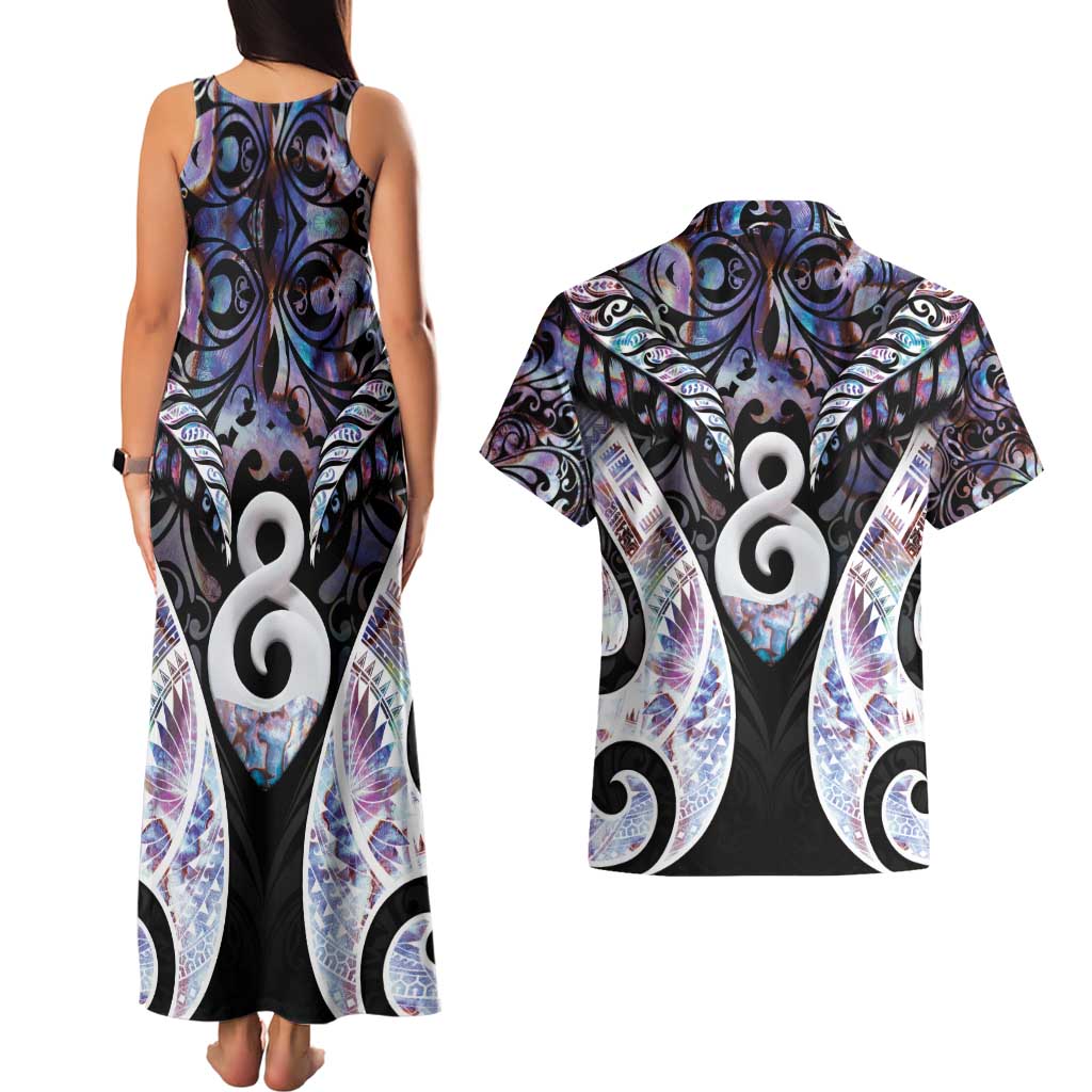 New Zealand Aotearoa Couples Matching Tank Maxi Dress and Hawaiian Shirt Pikorua Single Twist Pink Paua Shell