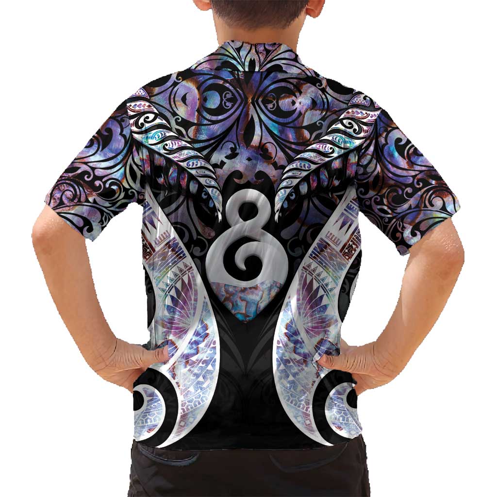New Zealand Aotearoa Family Matching Long Sleeve Bodycon Dress and Hawaiian Shirt Pikorua Single Twist Pink Paua Shell