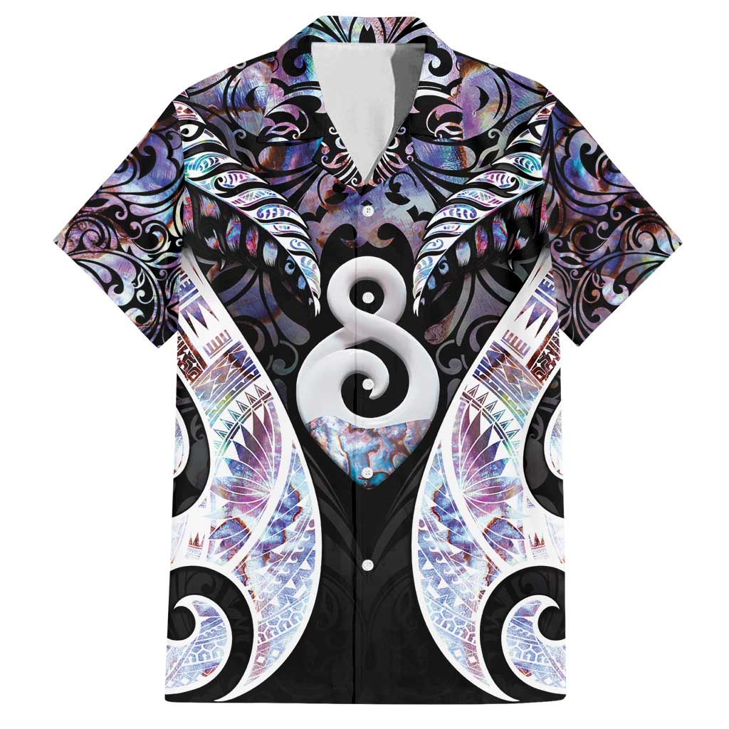 New Zealand Aotearoa Family Matching Long Sleeve Bodycon Dress and Hawaiian Shirt Pikorua Single Twist Pink Paua Shell