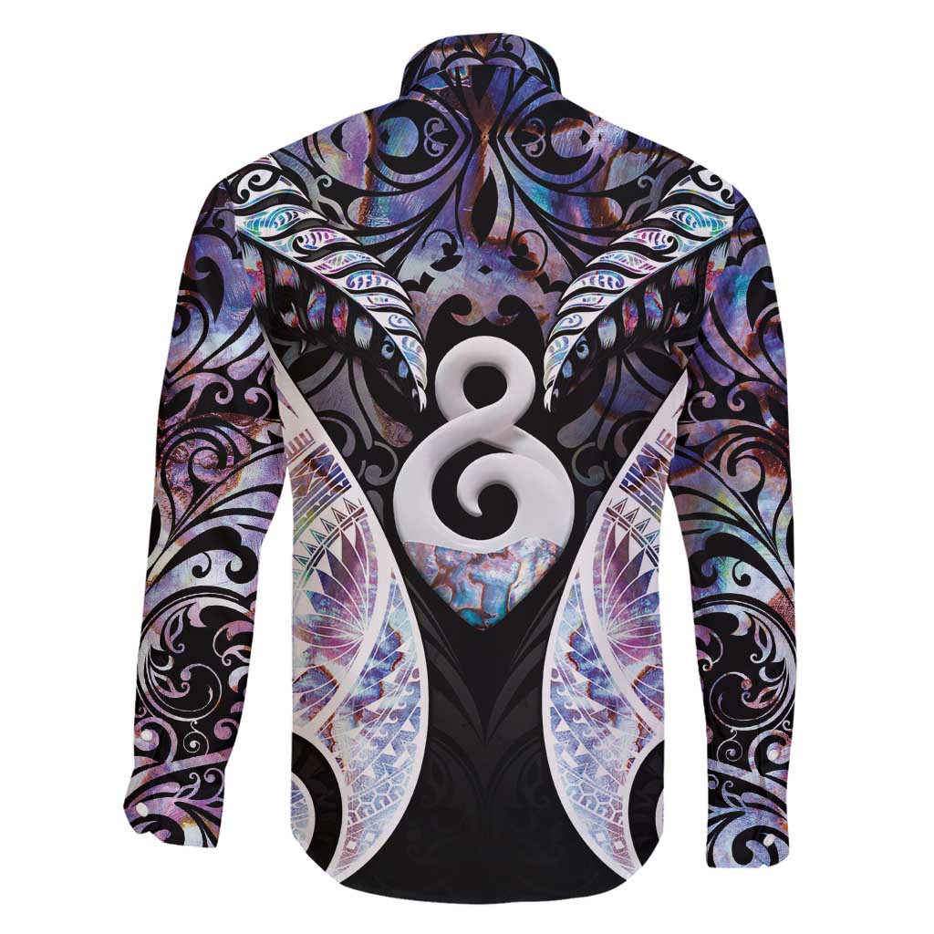 New Zealand Aotearoa Family Matching Long Sleeve Bodycon Dress and Hawaiian Shirt Pikorua Single Twist Pink Paua Shell