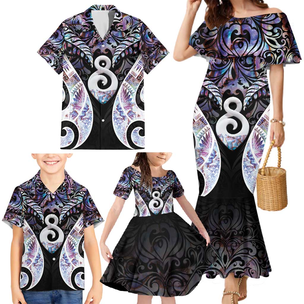 New Zealand Aotearoa Family Matching Mermaid Dress and Hawaiian Shirt Pikorua Single Twist Pink Paua Shell